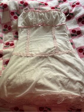 Sheer Pink Lace-Trim Chemise Nightdress